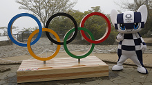 Tokyo Olympics organisers have marked 100 days until the Games begins. Here, Tokyo 2020 mascot Miraitowa poses with the Olympic rings after an unveiling ceremony of the symbol on Mt Takao in Hachioji, west of Tokyo.