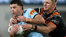 Sharks halfback Chad Townsend during Saturday's loss to Wests Tigers.