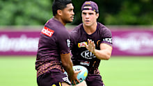 Anthony Milford and Brodie Croft during Broncos pre-season training.