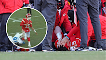 Patrick Mahomes lays on the ground after sustaining an injury.