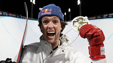 Australian snowboarding ace Scotty James celebrates victory at the X Games.