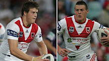 Brett Morris (left) and twin brother Josh during their time at the Dragons in the 2000s.