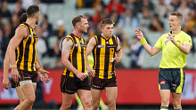 Hawthorn, Geelong, Tom Mitchell, Jack Gunston, umpire dissent.