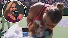 Aryna Sabalenka laps up the win.