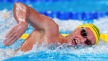 Australia's Elijah Winnington en route to winning silver.