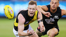 Jones had a tough time dealing with Riewoldt in the first half 