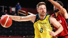 Matthew Dellavedova #8 of Team Australia drives to the basket against Joshiko Saibou #1 of Team Germany during the first half of a Men's Basketball Preliminary Round Group B game on day eight of the Tokyo 2020 Olympic Games at Saitama Super Arena on July 31, 2021 in Saitama, Japan. (Photo by Gregory Shamus/Getty Images)
