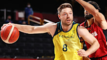 Matthew Dellavedova #8 of Team Australia drives to the basket against Joshiko Saibou #1 of Team Germany during the first half of a Men's Basketball Preliminary Round Group B game on day eight of the Tokyo 2020 Olympic Games at Saitama Super Arena on July 31, 2021 in Saitama, Japan. (Photo by Gregory Shamus/Getty Images)
