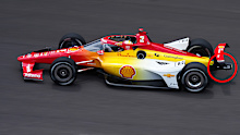 The attenuator (circled) on the rear of Josef Newgarden (pictured) and Will Power was modified, resulting in their disqualification from qualifying for the Indianapolis 500.