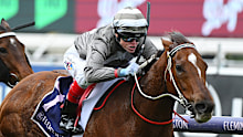 Craig Williams riding Justdoit winning Race 3, the Donate To Rda Australia - Betting Odds during Melbourne Racing at Flemington Racecourse on August 03, 2024 in Melbourne, Australia. (Photo by Vince Caligiuri/Getty Images)