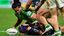 Harawira-Naera was given his marching orders for this shoulder charge which left Hughes flattened
