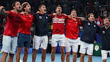 Team Serbia celebrate after winning the ATP Cup 