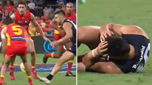 Before and after Jarrod Harbrow's bump on Michael Gibbons.