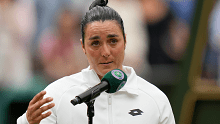 Ons Jabeur speaks after losing to Marketa Vondrousova in the women's singles final at Wimbledon.