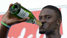 West Indies captain Jason Holder celebrates his side's second Test victory.