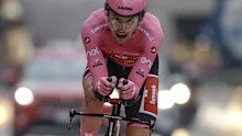 Australia's Jai Hindley races during the final stage time-trial in the Giro d'Italia.