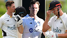 Cameron Bancroft, Steve Smith and Cameron Green. 