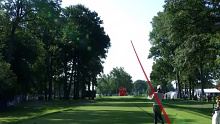 Mark Hubbard hits his tee shot at the par-3 11th hole at the Rocket Mortgage Classic.