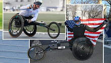 Switzerland's Marcel Hug (left) in his Sauber OT FOXX and American Daniel Romanchuk in his far cheaper wheelchair, a Top End wheelchair with Honda wheels. Hug's wheelchair is fully carbon and supremely aerodynamic.