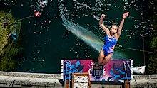 Rhiannan Iffland diving off Stari Most, a rebuilt 16th-century bridge on the Balkan Peninsula.