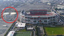 Levi's Stadium in Santa Clara, with the neighbouring electrical substation circled. 