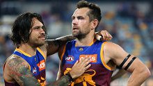 Allen Christensen with Luke Hodge after his final AFL game.