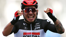 Caleb Ewan celebrates his Giro d'Italia stage five victory.