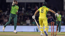 South African paceman Lungi Ngidi bowls Australian batsman Mitchell Marsh in the second ODI.