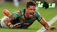 Dane Gagai of the Rabbitohs celebrates after scoring a try against the Parramatta Eels.