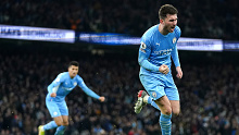 Manchester City's Aymeric Laporte celebrates scoring his side's fifth goal