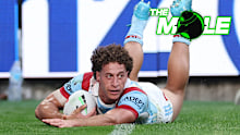 Mark Nawaqanitawase dives over for the Roosters.
