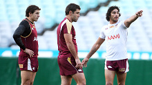 Queensland State of Origin royalty Billy Slater, Cameron Smith and Johnathan Thurston during a 2009 Maroons training session.