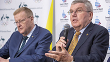 IOC president Thomas Bach (R) with AOC president John Coates in Brisbane last year.
