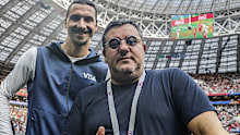 (L-R) Zlatan Ibrahimovic, players agent Mino Raiola