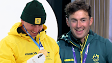 Cooper Woods with his gold medal and in the Nine studios.