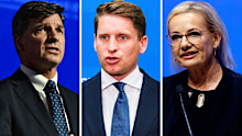 Angus Taylor (left), Andrew Hastie (centre) and Sussan Ley (right) are among the contenders to lead the Liberal party after Peter Dutton lost his seat of Dickson.