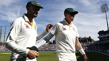Nathan Lyon and Peter Siddle (R) during the Ashes.