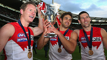 Mitch Morton, Josh Kennedy and Marty Mattner soaking up the Swans' 2012 AFL premiership celebrations.