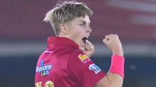 Sam Curran celebrates his match-ending hat-trick. Picture: IPL footage/BCCI.