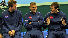Great Britain's Andy and Jamie Murray (right) and Dan Evans (centre)