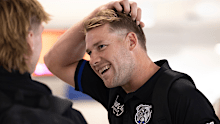 Matt Burton at Sydney International Airport before flying to Las Vegas for the NRL Rugby League Festival. 