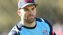 James Tedesco pictured during a NSW training session in camp ahead of the 2024 State of Origin opener.