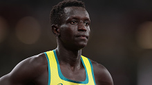 Peter Bol of Team Australia reacts after the Men's 800m Final.