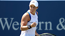 Ashleigh Barty of Australia celebrates match point against Angelique Kerber of Germany during the semifinals of the Western & Southern Open at Lindner Family Tennis Center on August 21, 2021 in Mason, Ohio. (Photo by Matthew Stockman/Getty Images)
