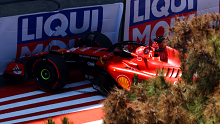 Ferrari's Charles Leclerc crashes into a barrier during the sprint shootout ahead of the Azerbaijan Grand Prix.