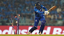 Adil Rashid loses his wicket in England's 100-run defeat to India.
