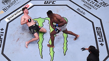 Francis Ngannou drops Stipe Miocic with a punch.