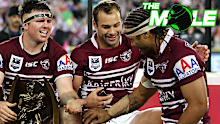 Jamie Lyon, Brett Stewart and Steve Matai celebrate after winning the 2011 NRL grand final.
