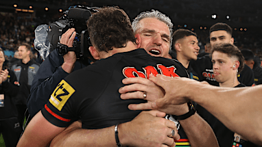 Ivan Cleary tears up in the celebrations