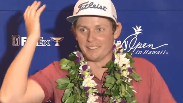 Cameron Smith replies to a curve-ball question after winning the Sony Open